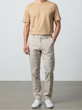 NWT Baroni Chinos with Pink Windowpane Check Sz 44